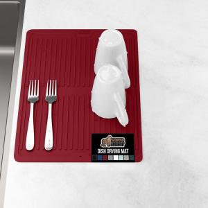 GORILLA GRIP Ultra Water Absorbent Microfiber Dish Drying Mat, 18×24, Quick Dry Thick Mesh, Slip Resistant Pad for Sink Dishes or Under Rack, Kitchen Counter Accessories, Machine Wash Mats, Gray(Red)