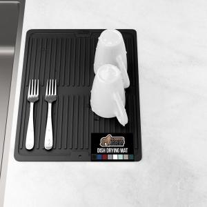 GORILLA GRIP Ultra Water Absorbent Microfiber Dish Drying Mat, 18×24, Quick Dry Thick Mesh, Slip Resistant Pad for Sink Dishes or Under Rack, Kitchen Counter Accessories, Machine Wash Mats, Gray(Black)