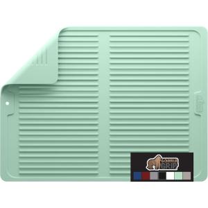 GORILLA GRIP Ultra Water Absorbent Microfiber Dish Drying Mat, 18×24, Quick Dry Thick Mesh, Slip Resistant Pad for Sink Dishes or Under Rack, Kitchen Counter Accessories, Machine Wash Mats, Gray(Mint)