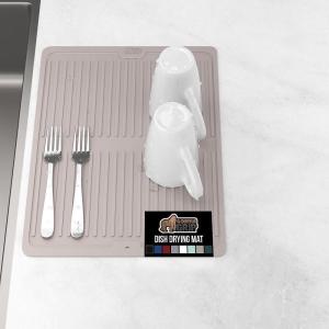 GORILLA GRIP Ultra Water Absorbent Microfiber Dish Drying Mat, 18×24, Quick Dry Thick Mesh, Slip Resistant Pad for Sink Dishes or Under Rack, Kitchen Counter Accessories, Machine Wash Mats, Gray(Almond)