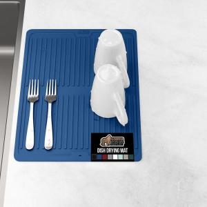 GORILLA GRIP Ultra Water Absorbent Microfiber Dish Drying Mat, 18×24, Quick Dry Thick Mesh, Slip Resistant Pad for Sink Dishes or Under Rack, Kitchen Counter Accessories, Machine Wash Mats, Gray(Blue)