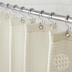 GORILLA GRIP Waffle Shower Curtain, Thick Weighted Fabric, Wrinkle and Rust Resistant, Classic Hotel Quality Design, Heavy Duty Long Curtains for Bathroom Showers, Bath Tubs, Machine Wash, 72×72 White(Ivory Cream)