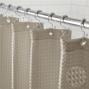 GORILLA GRIP Waffle Shower Curtain, Thick Weighted Fabric, Wrinkle and Rust Resistant, Classic Hotel Quality Design, Heavy Duty Long Curtains for Bathroom Showers, Bath Tubs, Machine Wash, 72×72 White(Beige)
