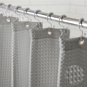 GORILLA GRIP Waffle Shower Curtain, Thick Weighted Fabric, Wrinkle and Rust Resistant, Classic Hotel Quality Design, Heavy Duty Long Curtains for Bathroom Showers, Bath Tubs, Machine Wash, 72×72 White(Grey)