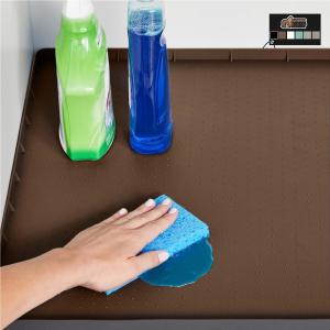 GORILLA GRIP Waterproof Silicone Under Sink Mat with Raised Lip for Kitchen and Bathroom, 34 x 22 in, Cabinet Shelf Liner Stay in Place Mats Dishwasher Safe Drawer Liner, Organizer Tray, Black(Coffee)