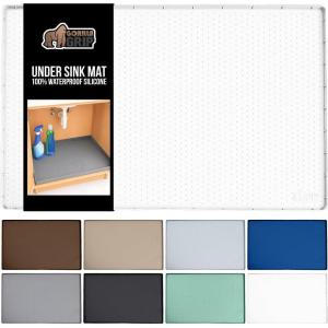 GORILLA GRIP Waterproof Silicone Under Sink Mat with Raised Lip for Kitchen and Bathroom, 34 x 22 in, Cabinet Shelf Liner Stay in Place Mats Dishwasher Safe Drawer Liner, Organizer Tray, Black(White)