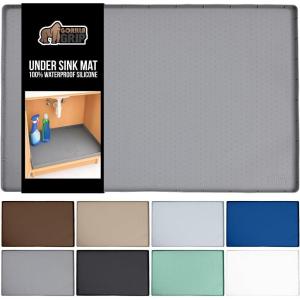 GORILLA GRIP Waterproof Silicone Under Sink Mat with Raised Lip for Kitchen and Bathroom, 34 x 22 in, Cabinet Shelf Liner Stay in Place Mats Dishwasher Safe Drawer Liner, Organizer Tray, Black(Gray)