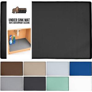 GORILLA GRIP Waterproof Silicone Under Sink Mat with Raised Lip for Kitchen and Bathroom, 34 x 22 in, Cabinet Shelf Liner Stay in Place Mats Dishwasher Safe Drawer Liner, Organizer Tray, Black(Black)