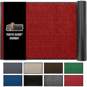 GORILLA GRIP Waterproof Traffic Guard Door Mat, 72×48, Heavy Duty Entryway Mats, Strong Rubber Back Commercial Utility Rugs for Office Hallway, Garage Floor and Home, Low Profile Carpet, Charcoal Gray(Red)