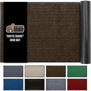 GORILLA GRIP Waterproof Traffic Guard Door Mat, 72×48, Heavy Duty Entryway Mats, Strong Rubber Back Commercial Utility Rugs for Office Hallway, Garage Floor and Home, Low Profile Carpet, Charcoal Gray(Brown)