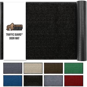 GORILLA GRIP Waterproof Traffic Guard Door Mat, 72×48, Heavy Duty Entryway Mats, Strong Rubber Back Commercial Utility Rugs for Office Hallway, Garage Floor and Home, Low Profile Carpet, Charcoal Gray(Black)