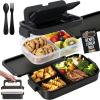 GORILLA GRIP BPA-Free Leakproof 5-Compartment Bento Lunch Box for Adults, Kids, 2 Tier Style, Microwave Safe Hot and Cold Food Containers, Easy to Carry Lid Includes Built-In Utensils Set, Black(Black)