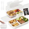 GORILLA GRIP BPA-Free Leakproof 5-Compartment Bento Lunch Box for Adults, Kids, 2 Tier Style, Microwave Safe Hot and Cold Food Containers, Easy to Carry Lid Includes Built-In Utensils Set, Black(White)