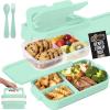 GORILLA GRIP BPA-Free Leakproof 5-Compartment Bento Lunch Box for Adults, Kids, 2 Tier Style, Microwave Safe Hot and Cold Food Containers, Easy to Carry Lid Includes Built-In Utensils Set, Black(Mint)