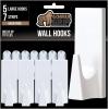 GORILLA GRIP Heavy Duty Reusable Wall Hooks for Hanging, Strong Easy Install Stick on Removable Adhesive Hook, No Nail Damage, Multisurface Use for Christmas Decorations, 5 Pack and 7 Strips, Plastic(White)