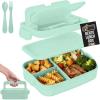GORILLA GRIP BPA-Free Leakproof 5-Compartment Bento Lunch Box for Adults, Kids, 2 Tier Style, Microwave Safe Hot and Cold Food Containers, Easy to Carry Lid Includes Built-In Utensils Set, Black(Mint)