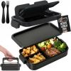GORILLA GRIP BPA-Free Leakproof 5-Compartment Bento Lunch Box for Adults, Kids, 2 Tier Style, Microwave Safe Hot and Cold Food Containers, Easy to Carry Lid Includes Built-In Utensils Set, Black(Black)