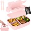 GORILLA GRIP BPA-Free Leakproof 5-Compartment Bento Lunch Box for Adults, Kids, 2 Tier Style, Microwave Safe Hot and Cold Food Containers, Easy to Carry Lid Includes Built-In Utensils Set, Black(Pink)
