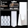 GORILLA GRIP Heavy Duty Reusable Wall Hooks for Hanging, Strong Easy Install Stick on Removable Adhesive Hook, No Nail Damage, Multisurface Use for Christmas Decorations, 5 Pack and 7 Strips, Plastic(White)