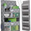 GORILLA GRIP Large Capacity Closet Organizer, 5 Deep Shelves, Holds 50lbs, Over the Door Organizers 6 Mesh Pockets, Shelf Storage for Clothes Crafts Dorm Essentials, 3 Metal Hooks, 58×15 Inches, Gray(Gray Quatrefoil)