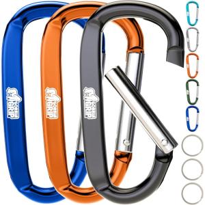 GORILLA GRIP 3 Inch Heavy Duty Aluminum Carabiner Clip, Clips Holds 170lbs, Rust, Scratch-Resistant Mini Keychain Carabiners for Keys, Small Ring Hooks Bag Backpack Purse(Black/Orange/Blue)