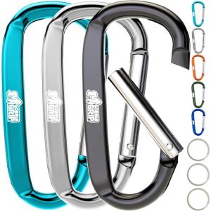 GORILLA GRIP 3 Inch Heavy Duty Aluminum Carabiner Clip, Clips Holds 170lbs, Rust, Scratch-Resistant Mini Keychain Carabiners for Keys, Small Ring Hooks Bag Backpack Purse(Black/Silver/Turquoise)