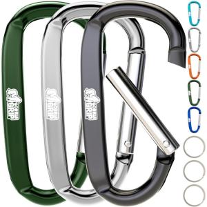 GORILLA GRIP 3 Inch Heavy Duty Aluminum Carabiner Clip, Clips Holds 170lbs, Rust, Scratch-Resistant Mini Keychain Carabiners for Keys, Small Ring Hooks Bag Backpack Purse(Black/Silver/Hunter Green)