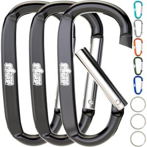 GORILLA GRIP 3 Inch Heavy Duty Aluminum Carabiner Clip, Clips Holds 170lbs, Rust, Scratch-Resistant Mini Keychain Carabiners for Keys, Small Ring Hooks Bag Backpack Purse(Black)
