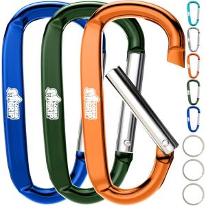 GORILLA GRIP 3 Inch Heavy Duty Aluminum Carabiner Clip, Clips Holds 170lbs, Rust, Scratch-Resistant Mini Keychain Carabiners for Keys, Small Ring Hooks Bag Backpack Purse(Orange/Blue/Hunter Green)