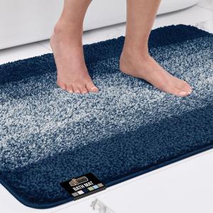 GORILLA GRIP Soft Plush Bathroom Rugs with Textured Rubber Backing, Absorbent Quick Dry Bath Mat, Machine Washable Shower Mats, Home Décor Accessories, Bathmat Rug Floor Essentials, 30 x 18 Grey(Navy Ombre)