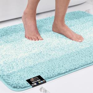 GORILLA GRIP Soft Plush Bathroom Rugs with Textured Rubber Backing, Absorbent Quick Dry Bath Mat, Machine Washable Shower Mats, Home Décor Accessories, Bathmat Rug Floor Essentials, 30 x 18 Grey(Light Blue Ombre)