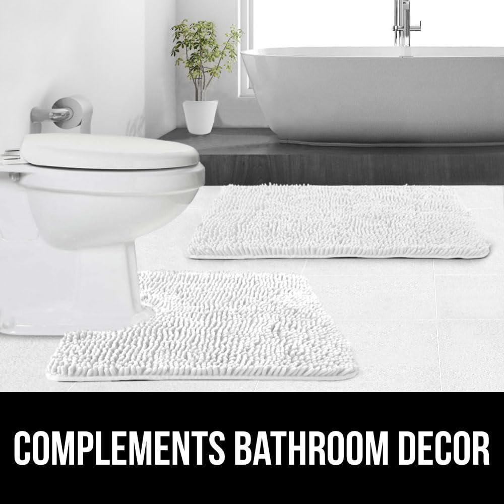 imageGORILLA GRIP Bath Rug Mat 36x24 Thick Absorbent Chenille Quick Dry Microfiber Mats Rubber Backing Washable Shower Floor Rugs Bathmat Runner US Designed Bathroom Home Decor Accessories Gray BeigeWhite