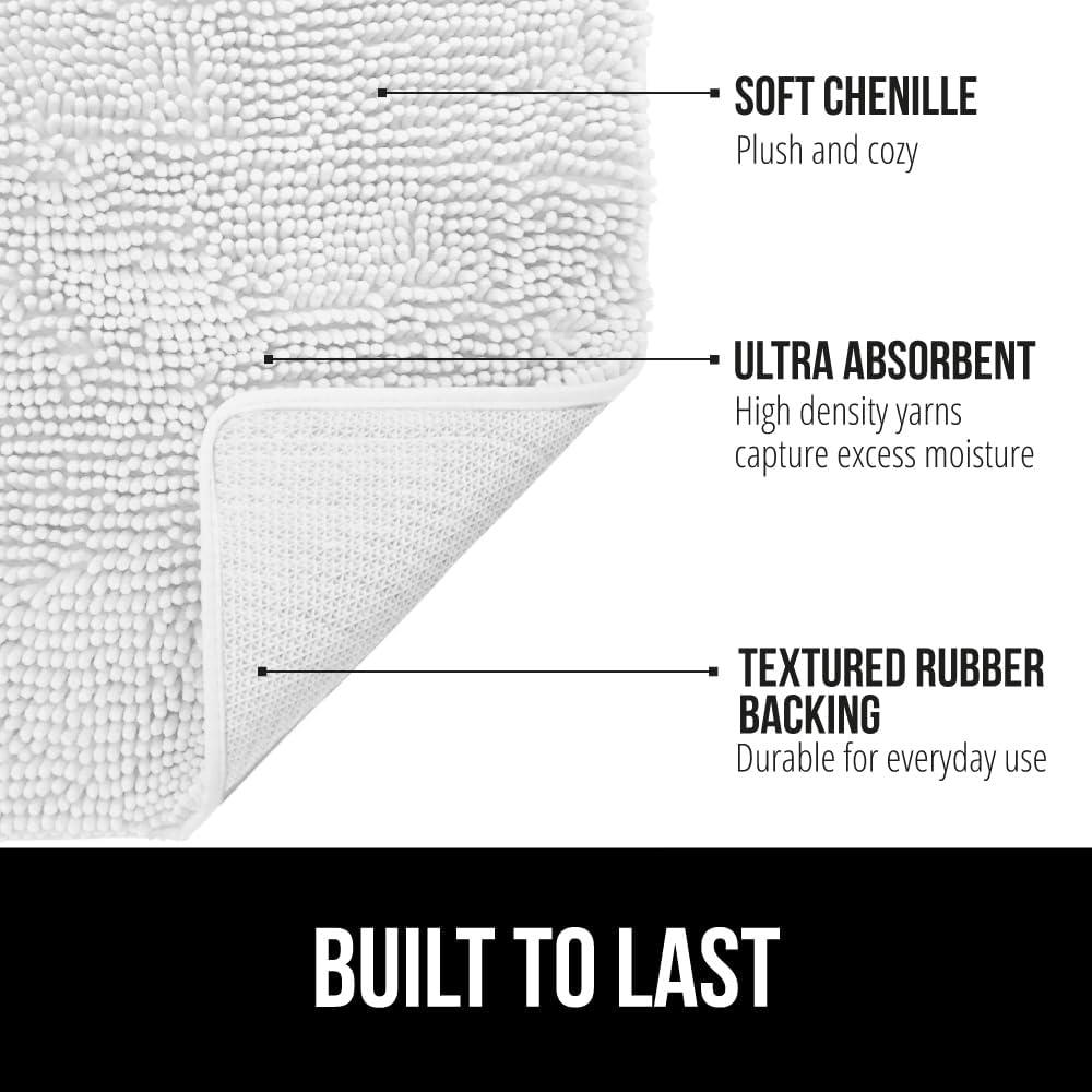 imageGORILLA GRIP Bath Rug Mat 36x24 Thick Absorbent Chenille Quick Dry Microfiber Mats Rubber Backing Washable Shower Floor Rugs Bathmat Runner US Designed Bathroom Home Decor Accessories Gray BeigeWhite