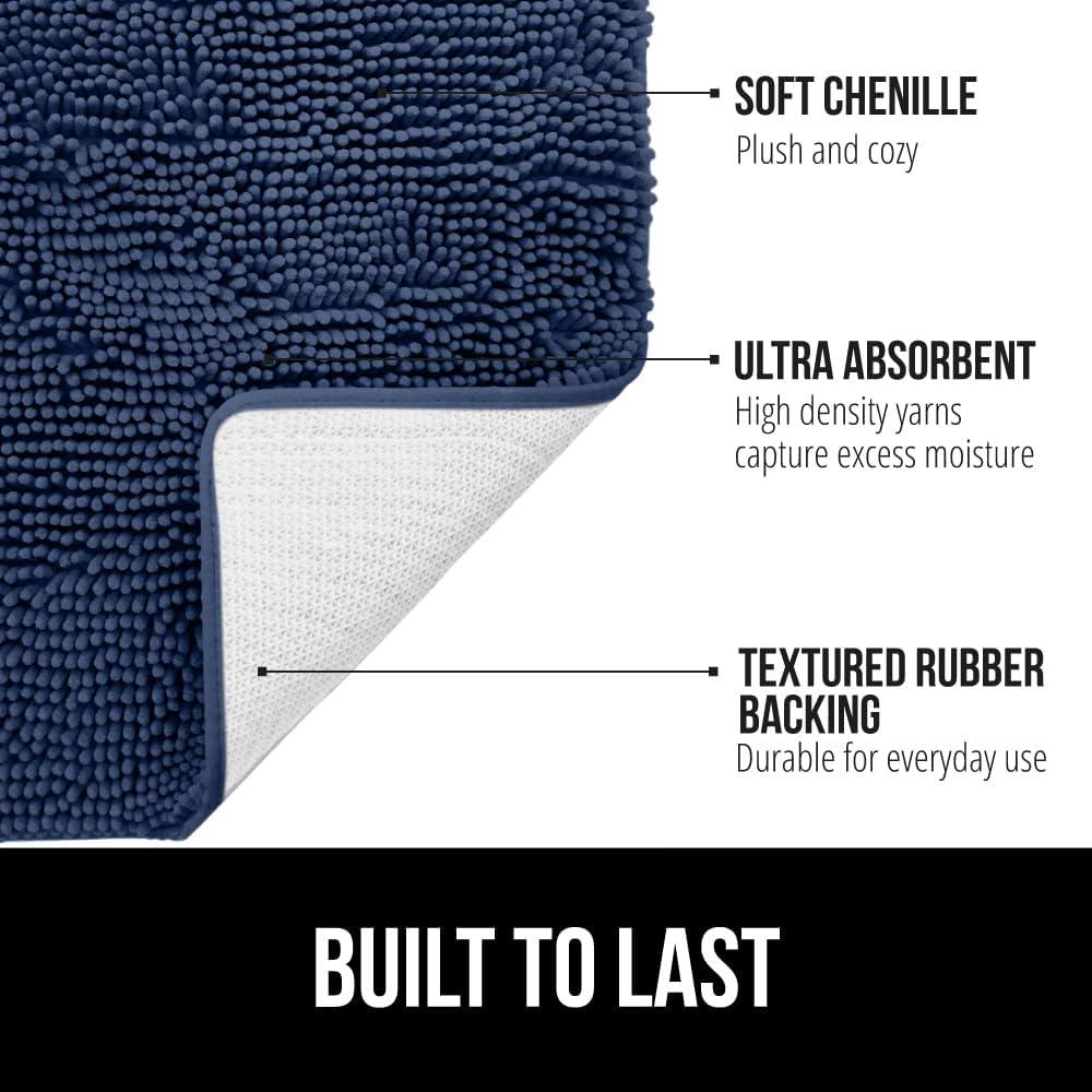 imageGORILLA GRIP Bath Rug Mat 36x24 Thick Absorbent Chenille Quick Dry Microfiber Mats Rubber Backing Washable Shower Floor Rugs Bathmat Runner US Designed Bathroom Home Decor Accessories Gray BeigeNavy