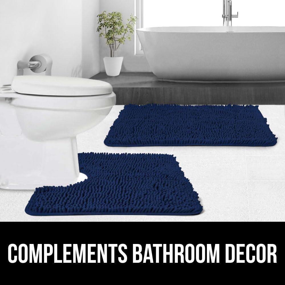 imageGORILLA GRIP Bath Rug Mat 36x24 Thick Absorbent Chenille Quick Dry Microfiber Mats Rubber Backing Washable Shower Floor Rugs Bathmat Runner US Designed Bathroom Home Decor Accessories Gray BeigeNavy