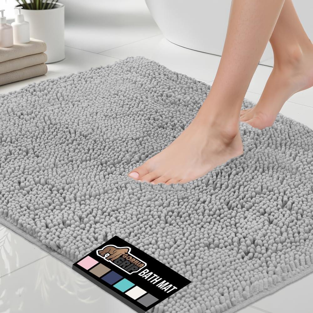 imageGORILLA GRIP Bath Rug Mat 36x24 Thick Absorbent Chenille Quick Dry Microfiber Mats Rubber Backing Washable Shower Floor Rugs Bathmat Runner US Designed Bathroom Home Decor Accessories Gray BeigeLight Gray