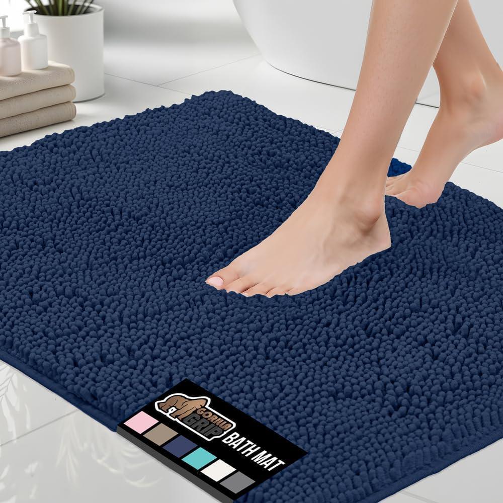 imageGORILLA GRIP Bath Rug Mat 36x24 Thick Absorbent Chenille Quick Dry Microfiber Mats Rubber Backing Washable Shower Floor Rugs Bathmat Runner US Designed Bathroom Home Decor Accessories Gray BeigeNavy