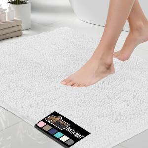 GORILLA GRIP Bath Rug Mat 36×24, Thick Absorbent Chenille, Quick Dry Microfiber Mats, Rubber Backing Washable Shower Floor Rugs, Bathmat Runner, US Designed Bathroom Home Decor Accessories Gray Beige(White)