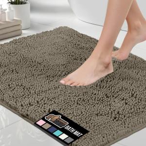 GORILLA GRIP Bath Rug Mat 36×24, Thick Absorbent Chenille, Quick Dry Microfiber Mats, Rubber Backing Washable Shower Floor Rugs, Bathmat Runner, US Designed Bathroom Home Decor Accessories Gray Beige(Latte)