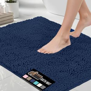 GORILLA GRIP Bath Rug Mat 36×24, Thick Absorbent Chenille, Quick Dry Microfiber Mats, Rubber Backing Washable Shower Floor Rugs, Bathmat Runner, US Designed Bathroom Home Decor Accessories Gray Beige(Navy)