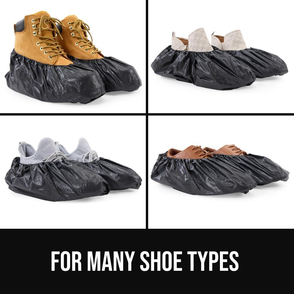 imageGORILLA GUARD Shoe Covers Disposable Pack of 50 25 Pairs Waterproof Ankle Booties Puncture Resistant Accessories for Work Safety Boot Cover for Indoors and Outdoors Secure Universal Fit Black50