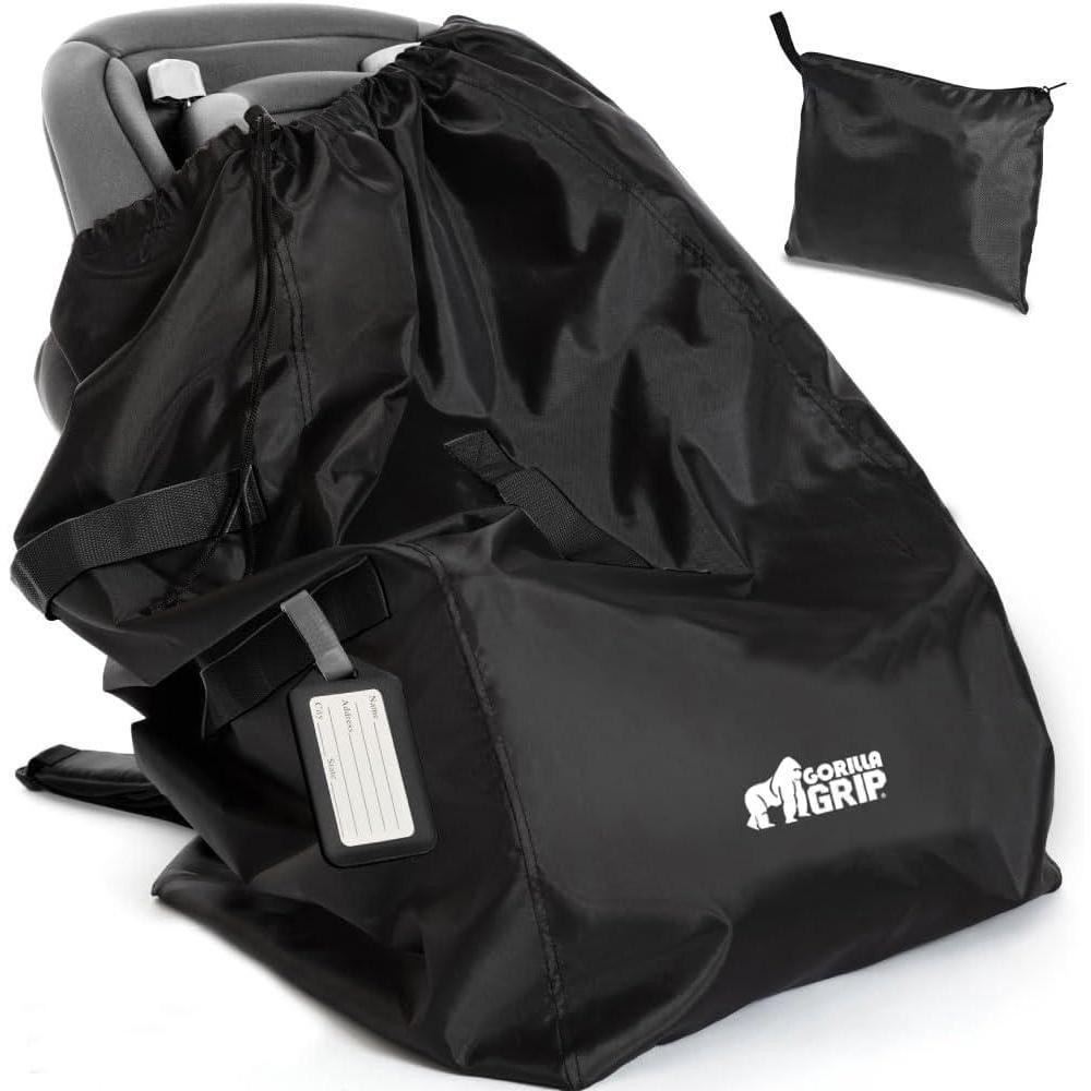 image:imageGORILLA GRIP Car Seat Travel Bag for Airplane Gate Check Easy Carry Backpack Bags Cover Carseats Infant Baby Carriers and Toddler Booster Seats for Airport Child Air Travels Essential FluorescentBlack