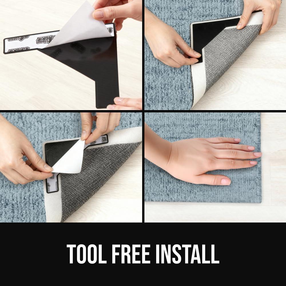 image:imageGORILLA GRIP Extra Wide Dual Sided Rug Gripper Pads Holds Carpet in Place on Hardwood Floors and Tile Removable Reusable Sticky Corner Grippers Universal Fit Floor Pad for Under Area Rugs 4 PackBlack