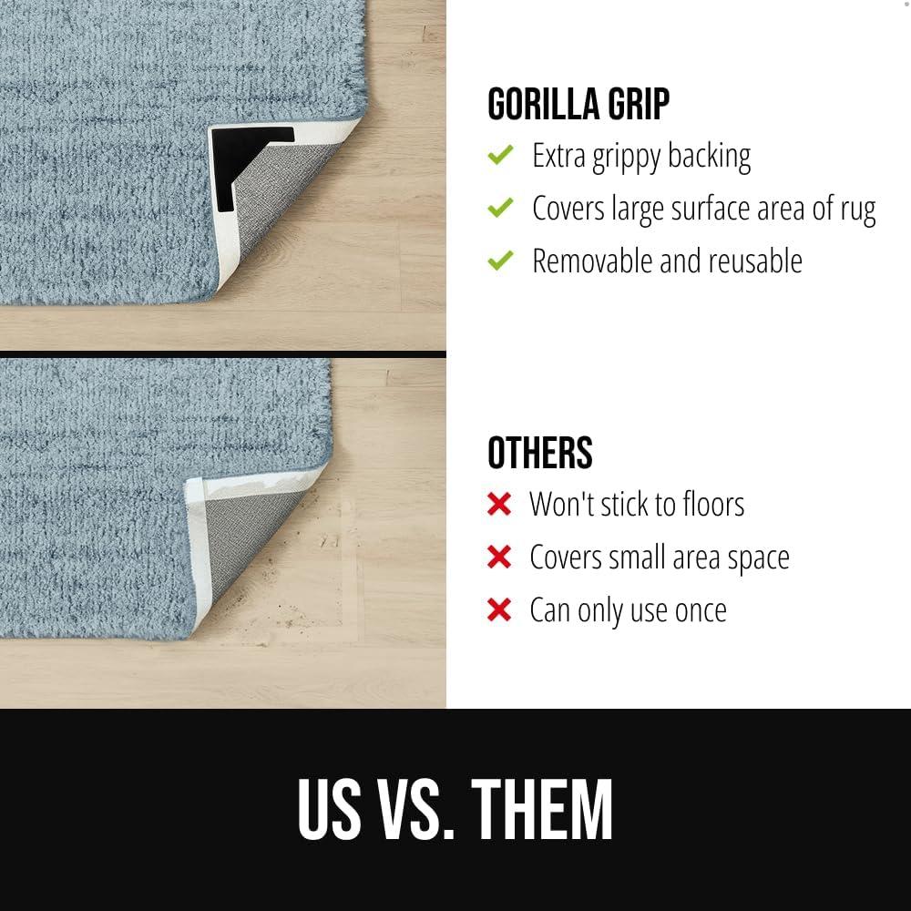 image:imageGORILLA GRIP Extra Wide Dual Sided Rug Gripper Pads Holds Carpet in Place on Hardwood Floors and Tile Removable Reusable Sticky Corner Grippers Universal Fit Floor Pad for Under Area Rugs 4 PackBlack