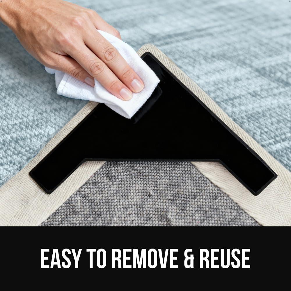 image:imageGORILLA GRIP Extra Wide Dual Sided Rug Gripper Pads Holds Carpet in Place on Hardwood Floors and Tile Removable Reusable Sticky Corner Grippers Universal Fit Floor Pad for Under Area Rugs 4 PackBlack