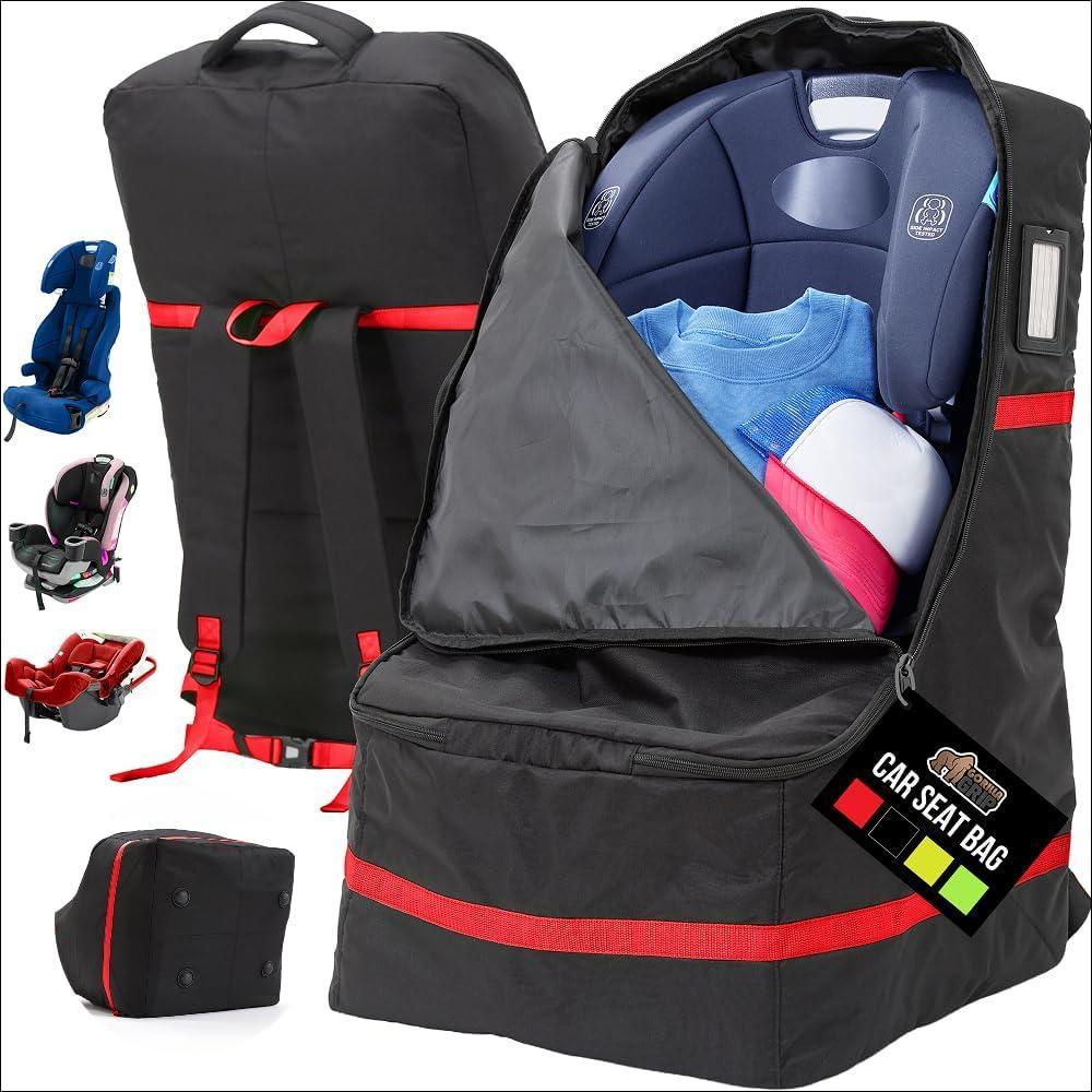 image:imageGORILLA GRIP Tear and Water Resistant Padded Car Seat Travel Bag for Airplane and Airport Universal Fit Baby Carseat Bags Handle amp Shoulder Straps Air Gate Check Toddler Stroller Carrier GreenRed