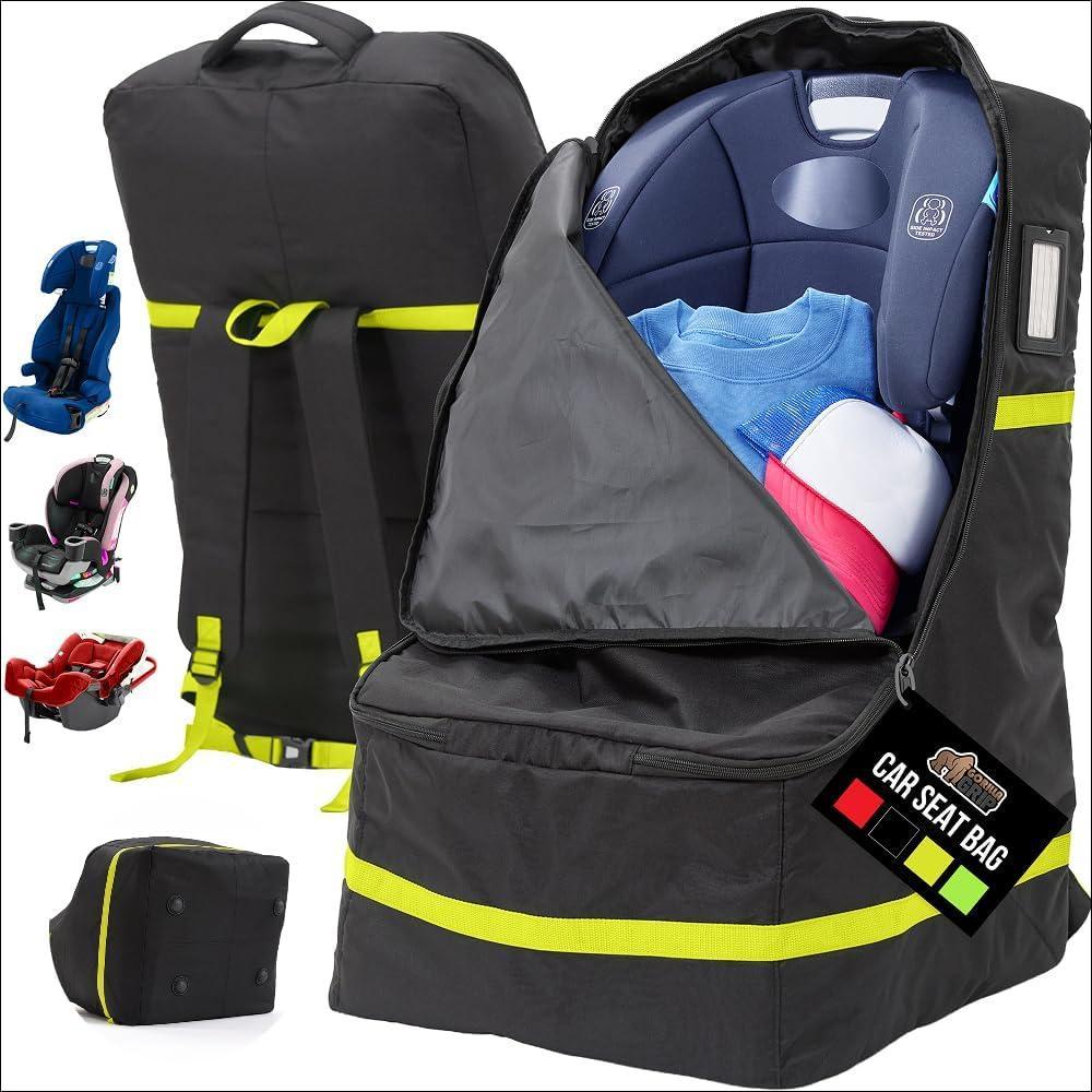 image:imageGORILLA GRIP Tear and Water Resistant Padded Car Seat Travel Bag for Airplane and Airport Universal Fit Baby Carseat Bags Handle amp Shoulder Straps Air Gate Check Toddler Stroller Carrier GreenYellow