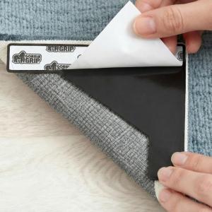 GORILLA GRIP Extra Wide Dual Sided Rug Gripper Pads, Holds Carpet in Place on Hardwood Floors and Tile, Removable Reusable Sticky Corner Grippers, Universal Fit Floor Pad for Under Area Rugs, 4 Pack(Black)