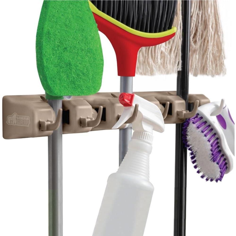 image:imageGORILLA GRIP Wall Mount Hook Fixture Also Includes Slots to Hold Mop Broom Tools Easy Install Organize Cleaners Tools Home Kitchen Garage 6 Hooks 5 Slots BeigeBeige