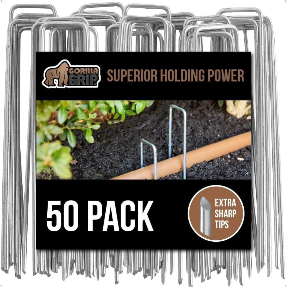 image:imageGORILLA GRIP 50 Pack Strong Galvanized Steel Landscape Staples RustResistant Sharp Tips Plant and Garden Stakes Adjustable Ground Yard Anchors Outdoor Metal Landscaping Pins for Lawn 6 Inch50 Pack
